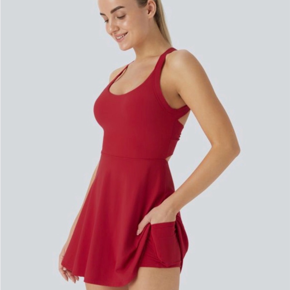 **NWT** Halara Red Athletic Dress with Pockets and attached shorts -small